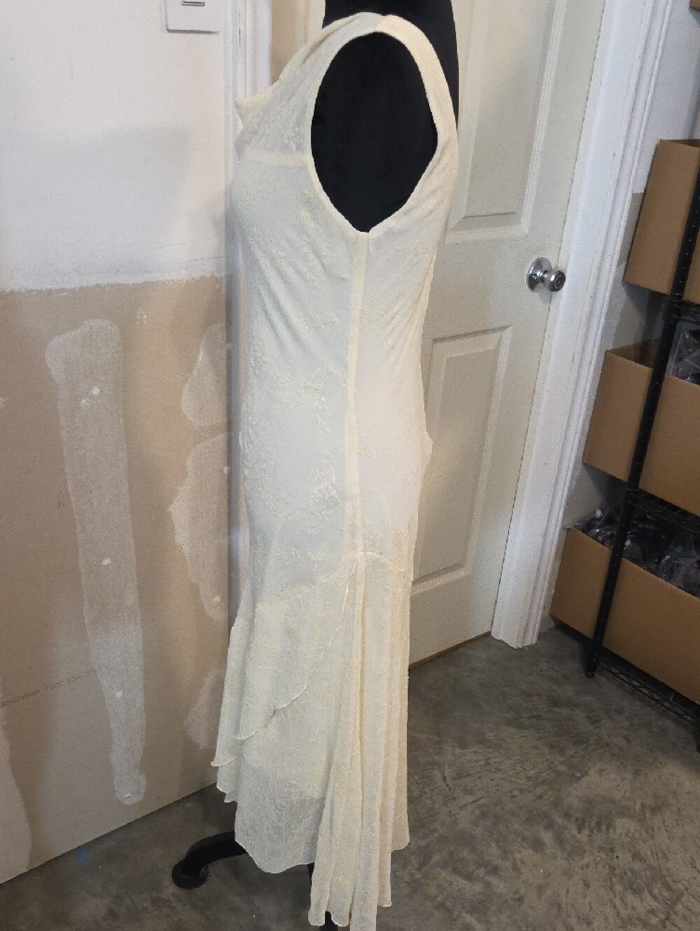 B. Smart Vintage Ivory Cowl-Neck Lace Maxi Dress USA Sleeveless Flowy Shimmery - Picture 4 of 12